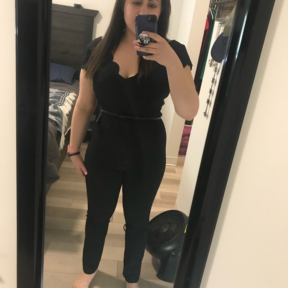 Adrianna Papell Black Scalloped Jumpsuit Belt 6